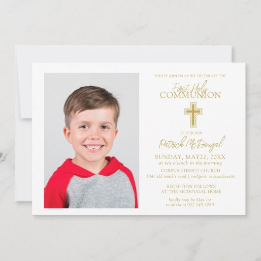Eerste Heilige Communie Traditionele Fotojongen Kaart (Voorkant)