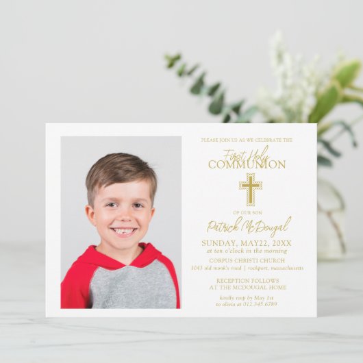 Eerste Heilige Communie Traditionele Fotojongen Kaart (Staand voorkant)