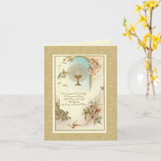 Eerste Heilige Communie Traditionele Katholieke Vi Kaart (Gele Bloem)