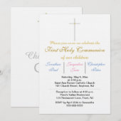 Eerste Heilige Communie Tripletten Goud Blauw Roze Kaart (Voorkant / Achterkant)