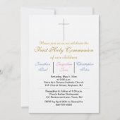 Eerste Heilige Communie Tripletten Goud Blauw Roze Kaart (Voorkant)