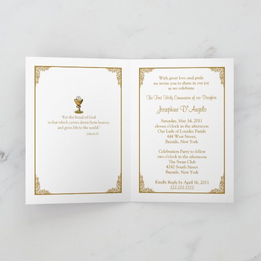 Eerste Heilige Communie Uitnodigen - Gouden Kruis (Binnen)