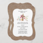 Eerste Heilige Communie Uitnodiging Aquarel Bloemm (Voorkant / Achterkant)