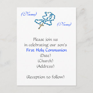 Eerste Heilige Communie Uitnodiging - Blauwe Rozen Briefkaart
