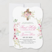 Eerste Heilige Communie Uitnodiging Bloemen Kruis  (Voorkant)