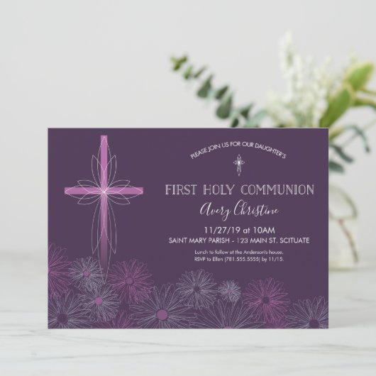Eerste Heilige Communie Uitnodiging - Bloemen van  (Staand voorkant)