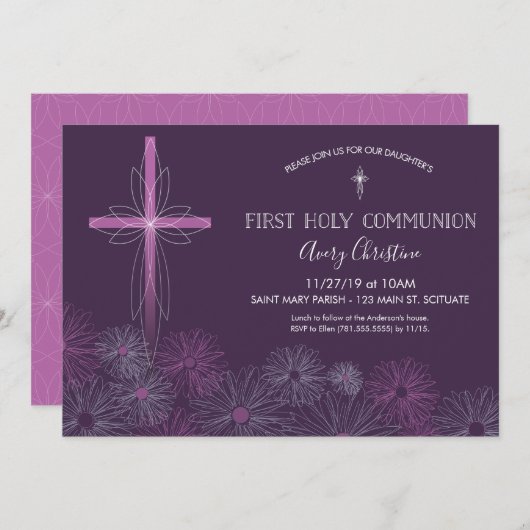 Eerste Heilige Communie Uitnodiging - Bloemen van (Voorkant / Achterkant)