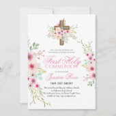 Eerste HEILIGE Communie Uitnodiging Bloemenkruis R (Voorkant)