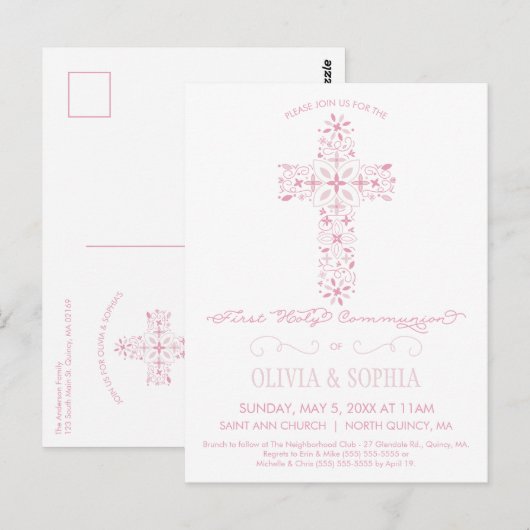 Eerste Heilige Communie Uitnodiging Briefkaart met (Voorkant / Achterkant)