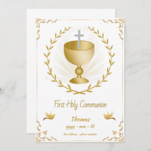 Eerste Heilige Communie Uitnodiging Gouden Kelk Kr (Voorkant / Achterkant)