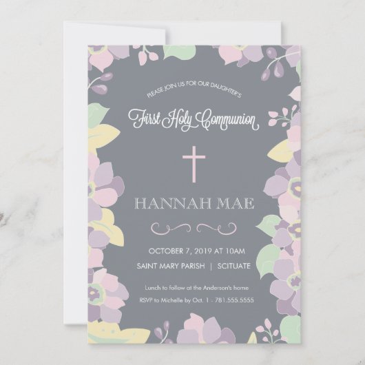 Eerste Heilige Communie Uitnodiging Kaart met krui (Voorkant)