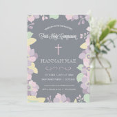 Eerste Heilige Communie Uitnodiging Kaart met krui (Staand voorkant)