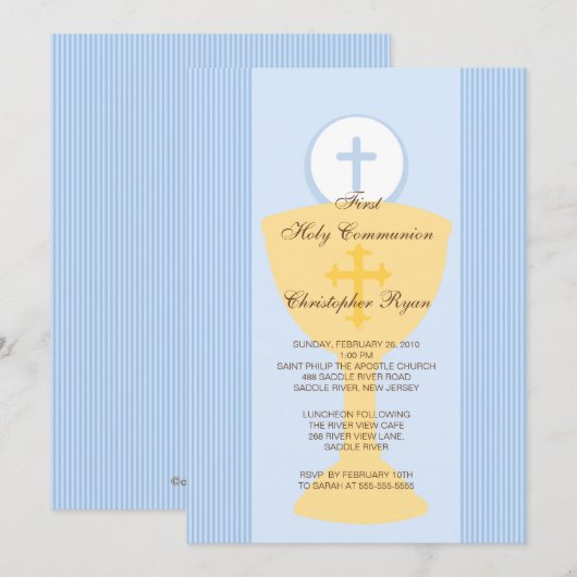 Eerste Heilige Communie Uitnodiging Kelk Jongen Bl (Voorkant / Achterkant)