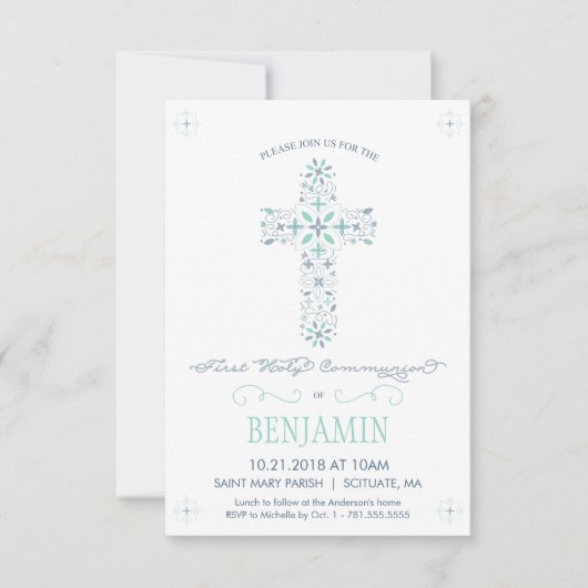 Eerste Heilige Communie Uitnodiging, Kleine Jongen Kaart (Voorkant)
