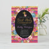 Eerste Heilige Communie Uitnodiging Kleurrijke Fie (Staand voorkant)