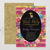 Eerste Heilige Communie Uitnodiging Kleurrijke Fie (Voorkant / Achterkant)