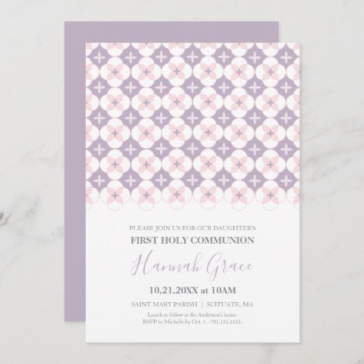 Eerste Heilige Communie Uitnodiging Meisje 1e Comm (Voorkant / Achterkant)