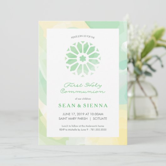 Eerste Heilige Communie uitnodiging, meisje en/of  Kaart (Staand voorkant)