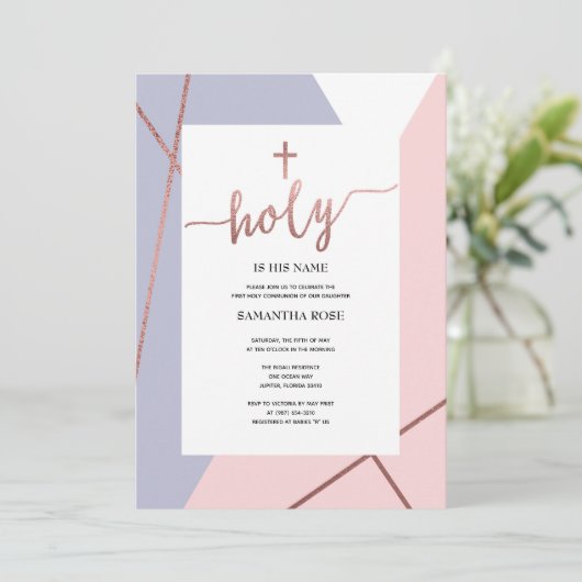 Eerste Heilige Communie Uitnodiging Meisje, Roos G (Staand voorkant)