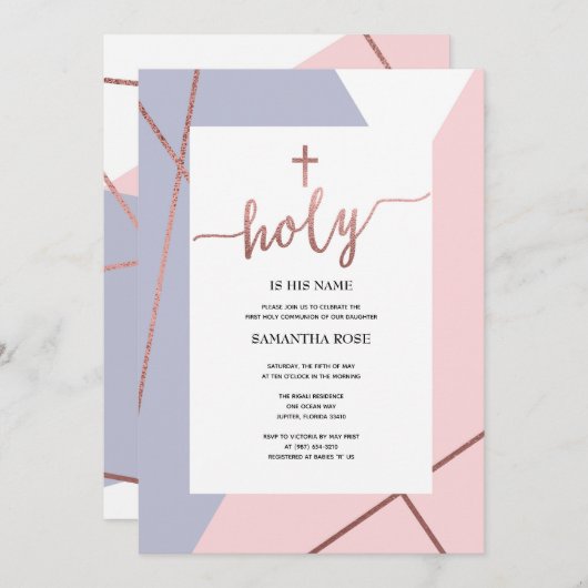 Eerste Heilige Communie Uitnodiging Meisje, Roos G (Voorkant / Achterkant)