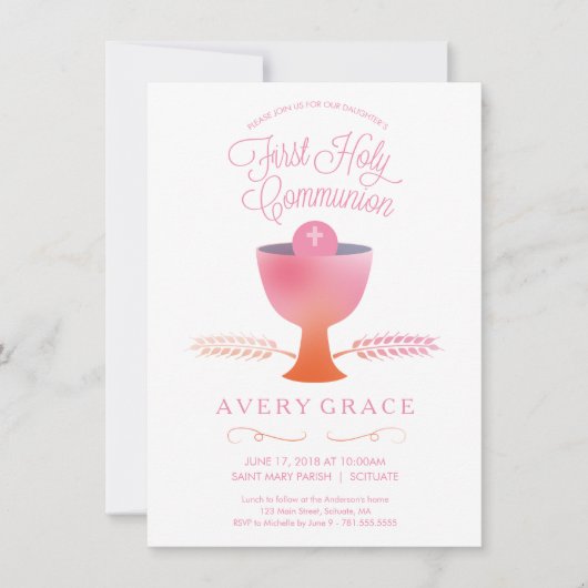 Eerste Heilige Communie Uitnodiging - Meisje Uitno (Voorkant)