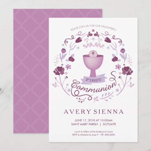 Eerste Heilige Communie Uitnodiging Meisje Uitnodi (Voorkant / Achterkant)