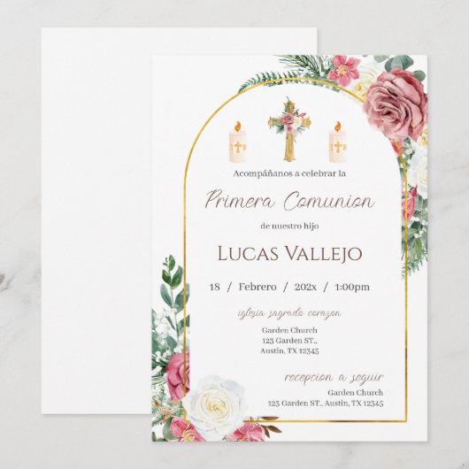 Eerste Heilige Communie Uitnodiging voor jongen (Voorkant / Achterkant)