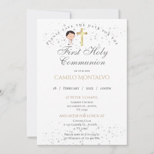 Eerste Heilige Communie Uitnodiging voor jongen (Voorkant)