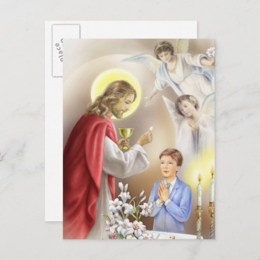 Eerste Heilige Communie Uitnodiging voor jongens (Voorkant / Achterkant)