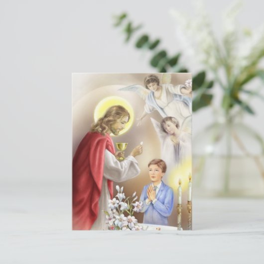 Eerste Heilige Communie Uitnodiging voor jongens (Staand voorkant)
