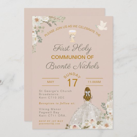 Eerste Heilige Communie Uitnodigingen Boho Chalice (Voorkant / Achterkant)