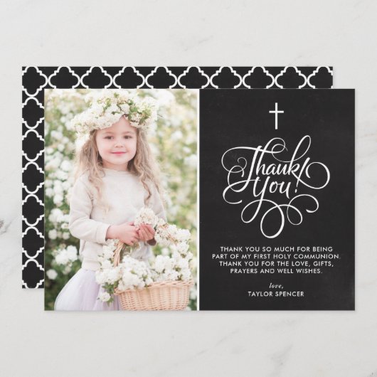 Eerste Heilige Communie van het karton van het whi Bedankkaart (Voorkant / Achterkant)