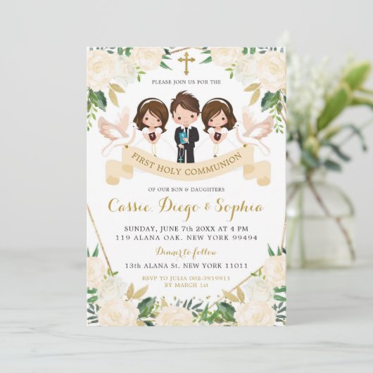 Eerste Heilige Communie van het Spaanse sibling Bo Kaart (Staand voorkant)
