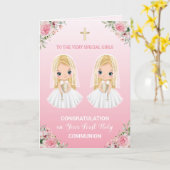 Eerste Heilige Communie voor Little Twin wenskaart Kaart (Gele Bloem)