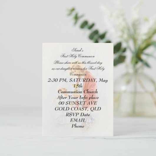 Eerste heilige communie voor meisje briefkaart (Staand voorkant)