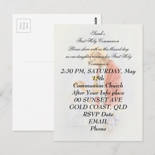 Eerste heilige communie voor meisje briefkaart (Voorkant / Achterkant)