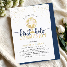 Eerste Heilige Communie voor Navy & Gold Boy