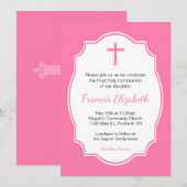 Eerste Heilige Communie voor Roze Kruismeisje Kaart (Voorkant / Achterkant)