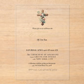 Eerste Heilige Communie waterverf Bloemenkruis Acryl Uitnodigingen (Voorkant)