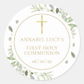 Eerste Heilige Communie Waterverf Groen Ronde Sticker (Voorkant)