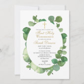 Eerste Heilige Communie Waterverf Groene Decoratie Kaart (Voorkant)