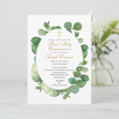 Eerste Heilige Communie Waterverf Groene Decoratie Kaart (Staand voorkant)