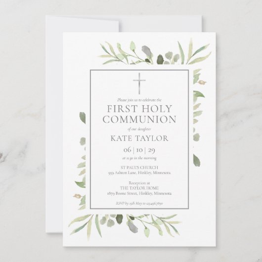 Eerste Heilige Communie Waterverf Groenery Kaart (Voorkant)