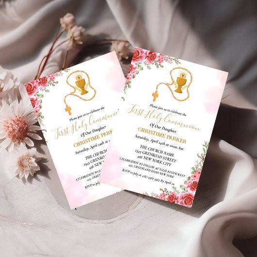 Eerste heilige communie waterverf Roze bloesem Kaart