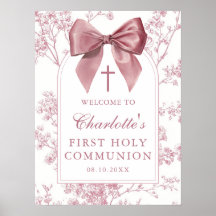 Eerste Heilige Communie Welkom Bordje met Roze Str
