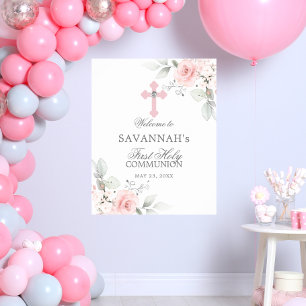 Eerste Heilige Communie Welkomstteken Roze Rose Gi Poster