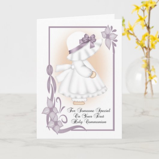 Eerste Heilige Communie Wenskaart Meisje Kaart (Gele Bloem)