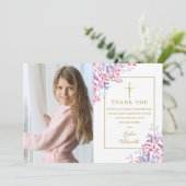 Eerste Heilige Communie Wilde Bloemen Bloem Foto Bedankkaart (Staand voorkant)