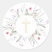 Eerste Heilige Communie wilde bloemen lijst Ronde Sticker (Voorkant)