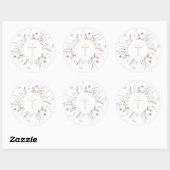 Eerste Heilige Communie wilde bloemen lijst Ronde Sticker (Vel)